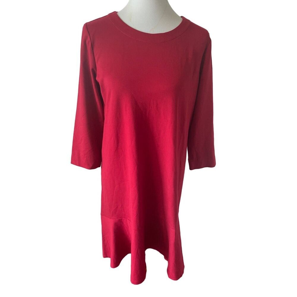 J Jill Womens Ponte Dress Size MP Petite Ruffle Stretch Red Business Comfort